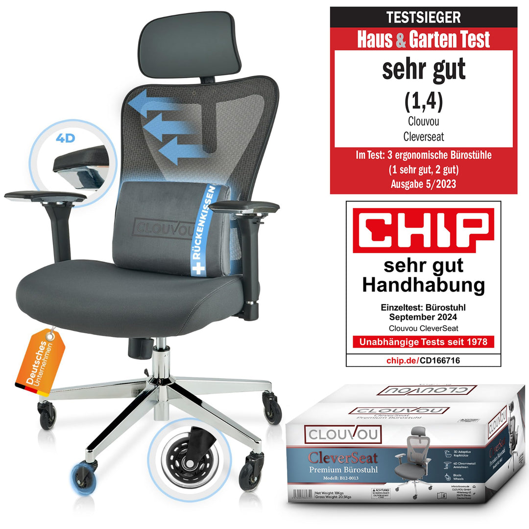 Bürostuhl Ergonomisch Mesh 4D-Armlehnen Kopfstütze bis 150 kg