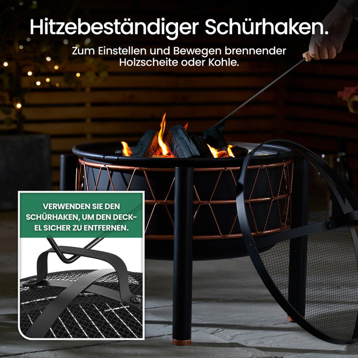 Feuerschale mit Grillrost und Funkenschutz Ø 54 cm Stahl Kupferdesign - Bild 8