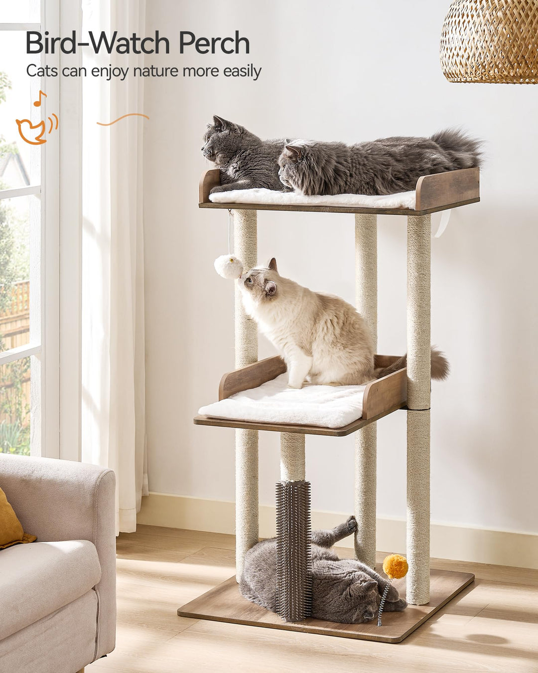 Katzenbaum 111cm Greige mit Kratzsäulen für grosse Katzen - Bild 2