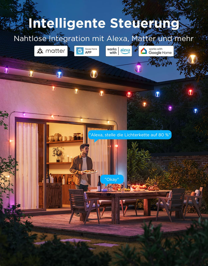 LED Lichterkette Aussen 15m RGBWIC WiFi Bluetooth IP67 80 LEDs - Bild 6