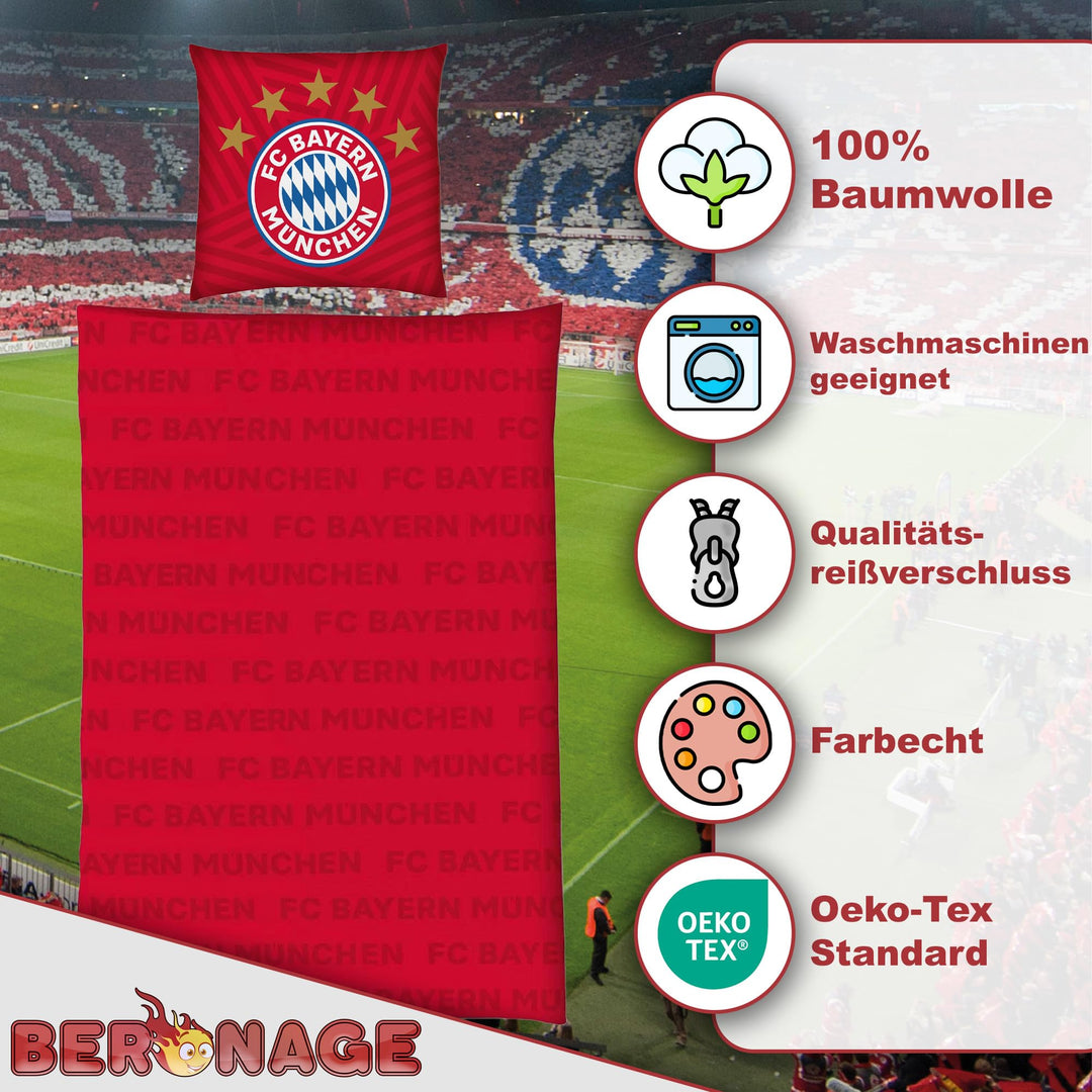 FC Bayern Bettwäsche 135x200 cm Baumwolle Renforcé Rot Fussball - Bild 3