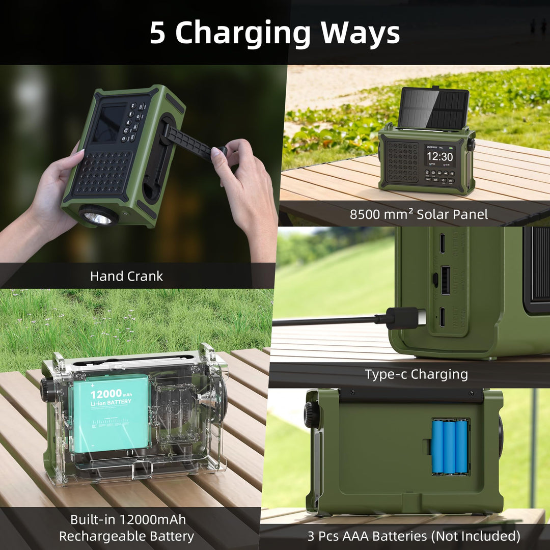 Kurbelradio DAB+/UKW Notfallradio 12000mAh Solar Bluetooth Taschenlampe - Bild 8