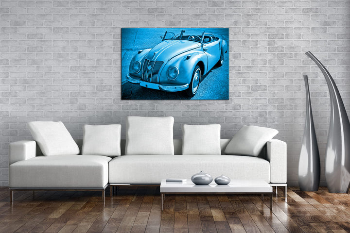 Leinwandbild Oldtimer Motiv Monochrom Blau 80x60 cm Echtholz - Bild 2