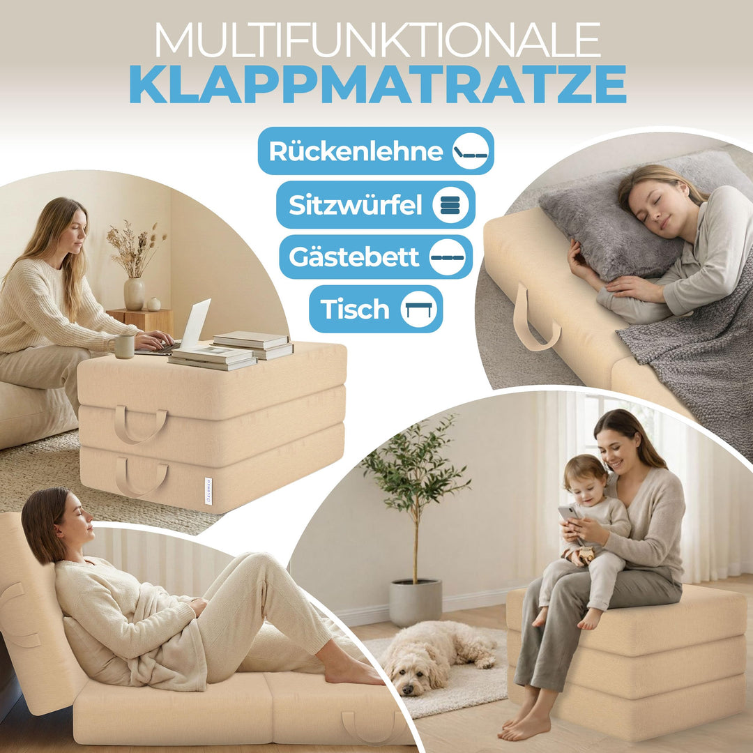 Klappmatratze Schaumstoff 15 cm dick faltbar 75x195 cm Creme - Bild 3