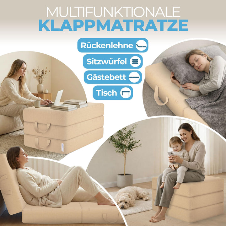 Klappmatratze Schaumstoff 15 cm dick faltbar 75x195 cm Creme - Bild 3