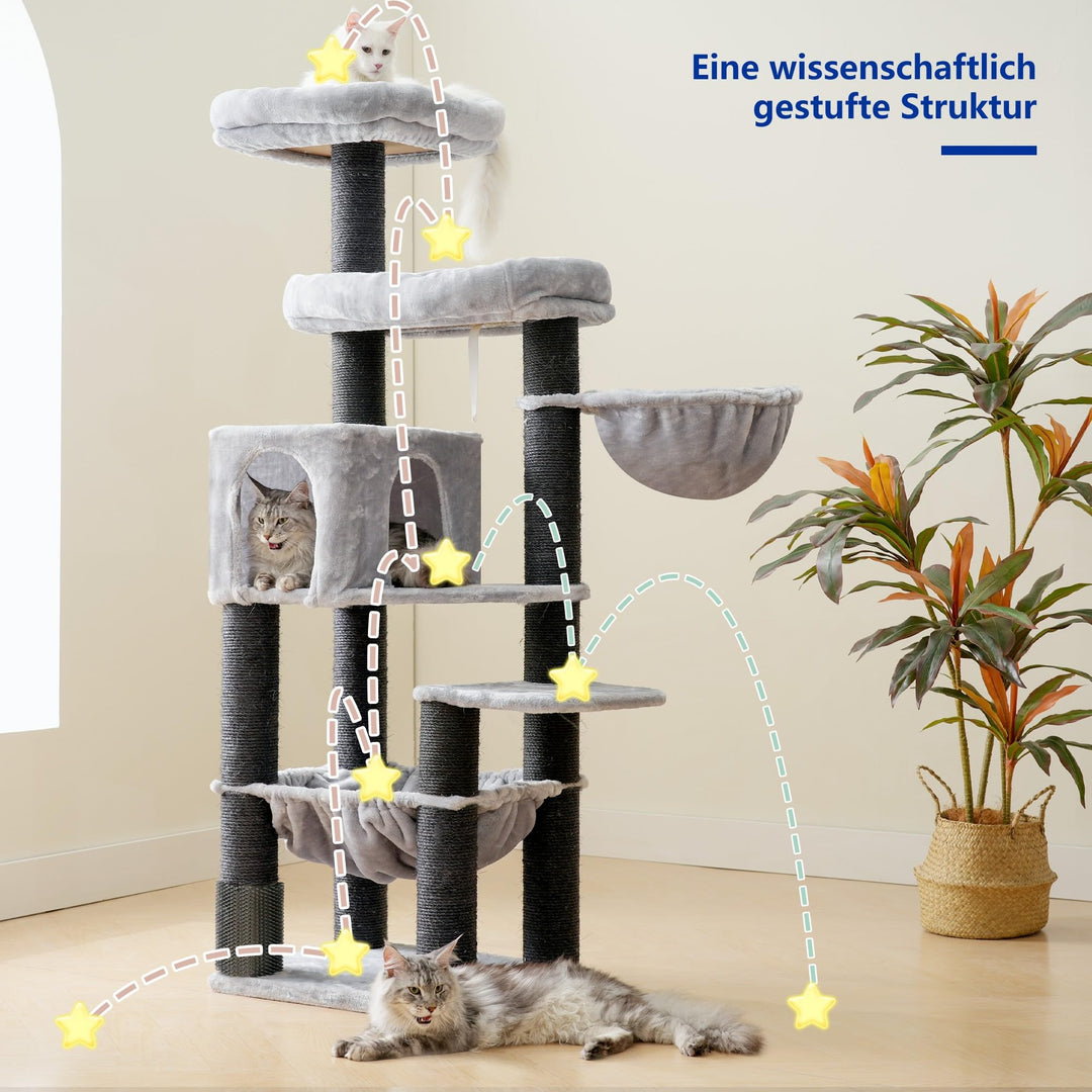 Kratzbaum XXL Sisal 168 cm für grosse Katzen mit Hängematte