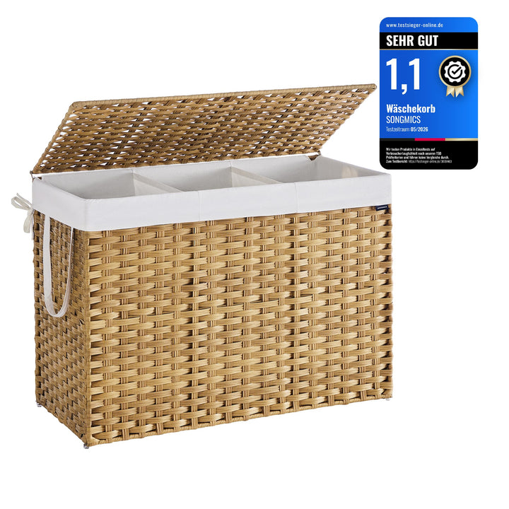 Wäschekorb mit Deckel 200 L faltbar Rattan-Optik schmal