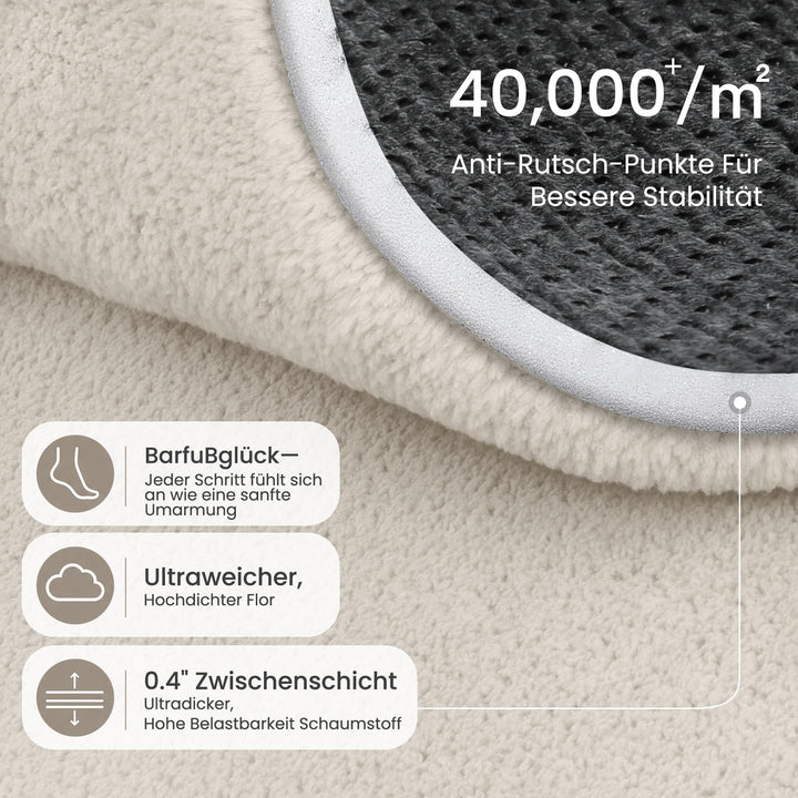 Flauschiger Hochflor Teppich Creme 200x300cm mit Rutschstopp - Bild 4