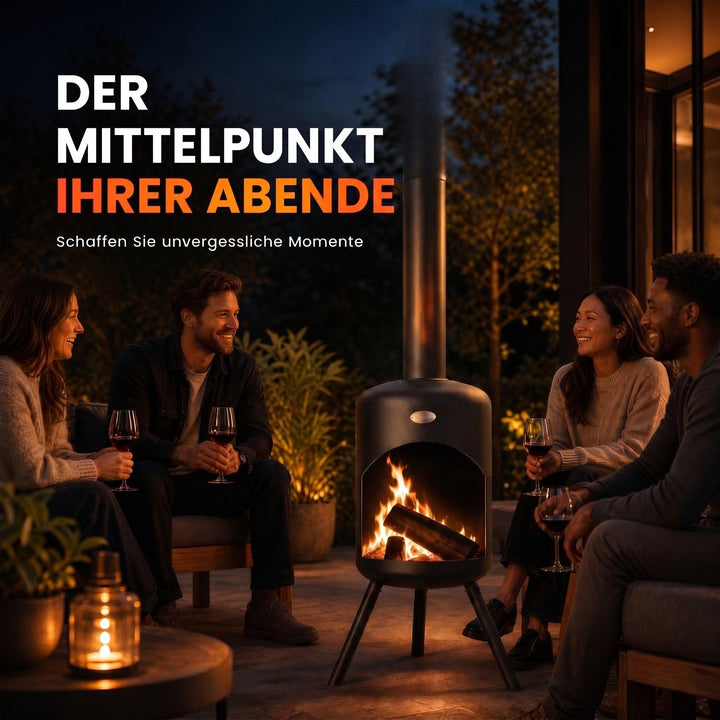 Terrassenofen Stahl 39x39x147 cm mit Grillrost schwarz - Bild 5