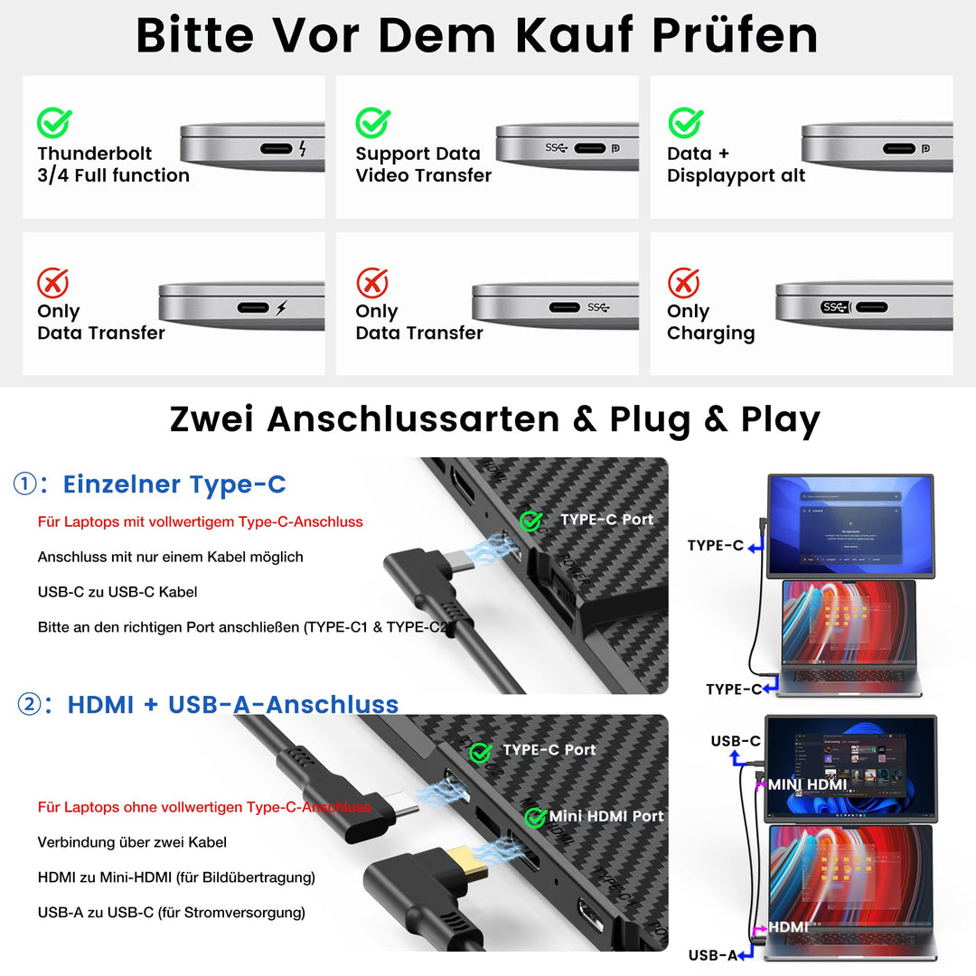 Tragbarer Monitor 16 Zoll Full HD IPS 360° drehbar VESA - Bild 3