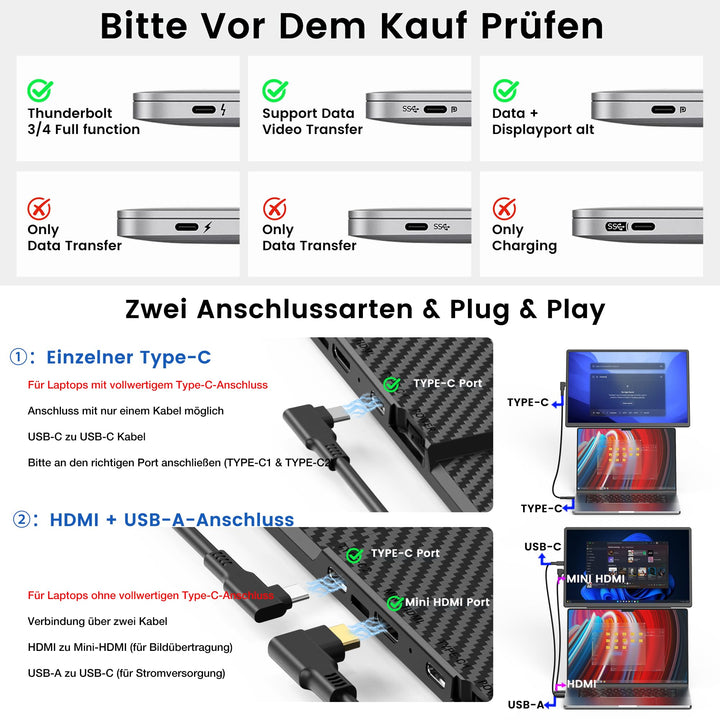 Tragbarer Monitor 16 Zoll Full HD IPS 360° drehbar VESA - Bild 3