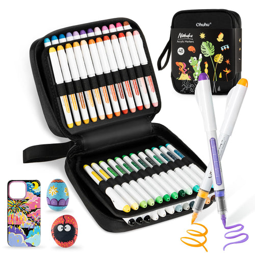 Acrylmarker Set 48 Farben Pinselspitze 1-5mm für Stein Holz Leinwand