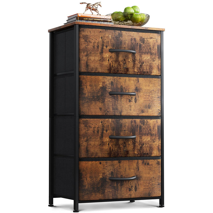 Schmale Kommode mit 4 Stoffschubladen Vintage 40x30x80cm