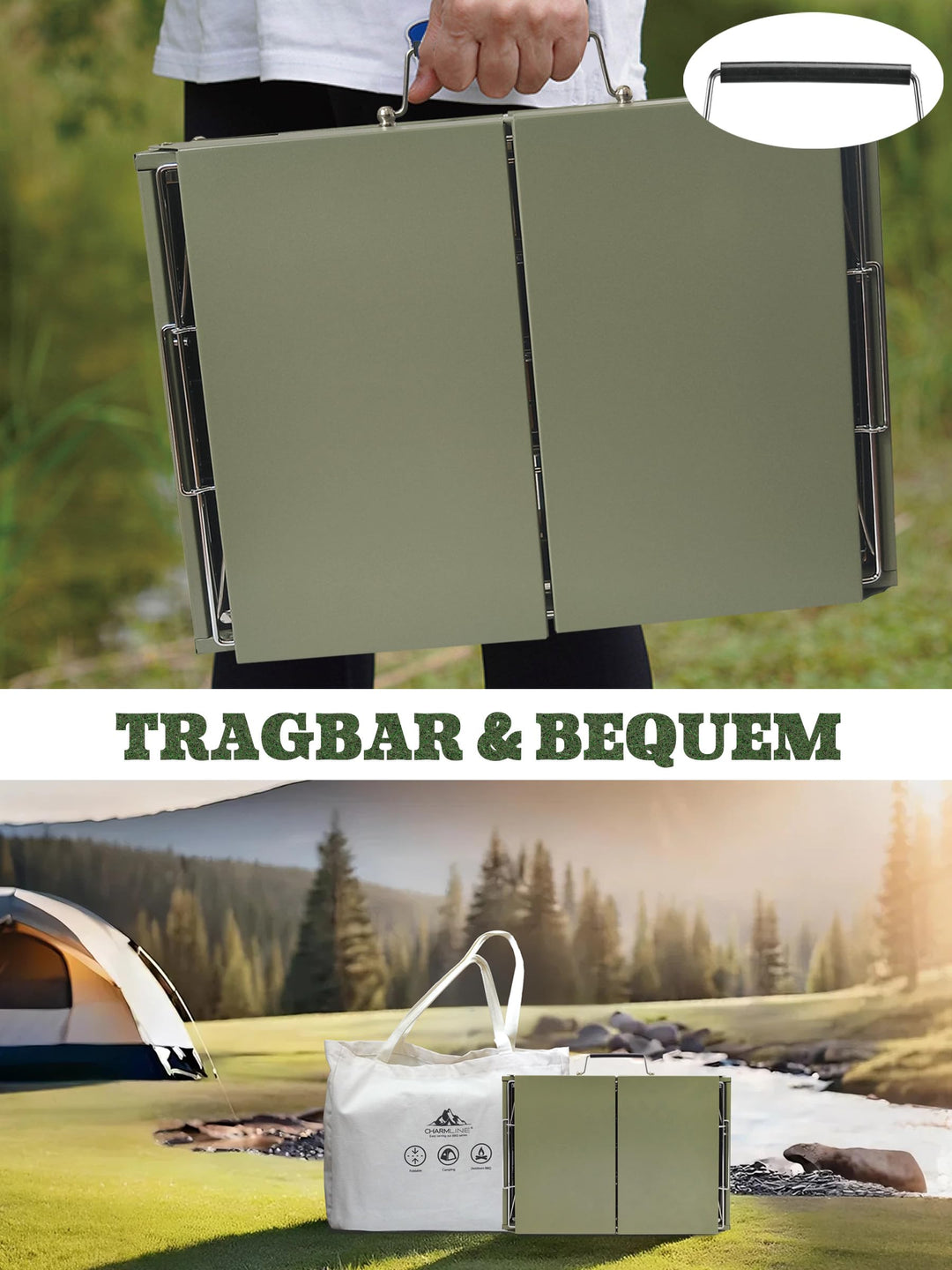 Klappbarer Holzkohlegrill 47x34 cm für 3-5 Personen Camping - Bild 7