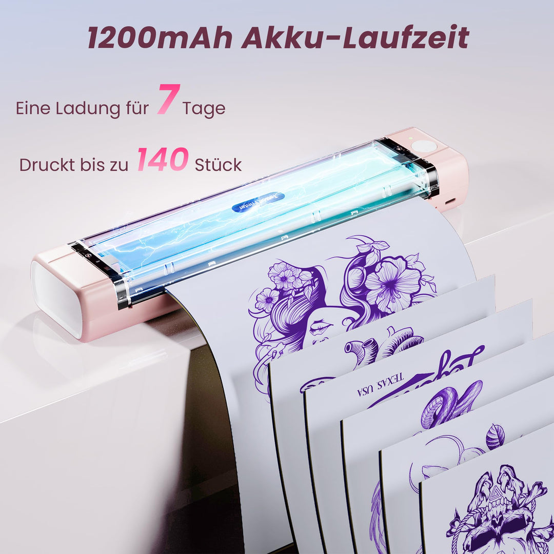 Tattoo Schablonen Drucker Bluetooth Thermaldruck Rosa 1200mAh - Bild 6