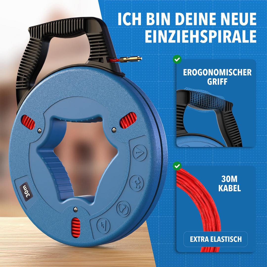 Kabeleinziehhilfe Fiberglas 30 m mit 5 Aufsätzen für Leerrohr - Bild 2