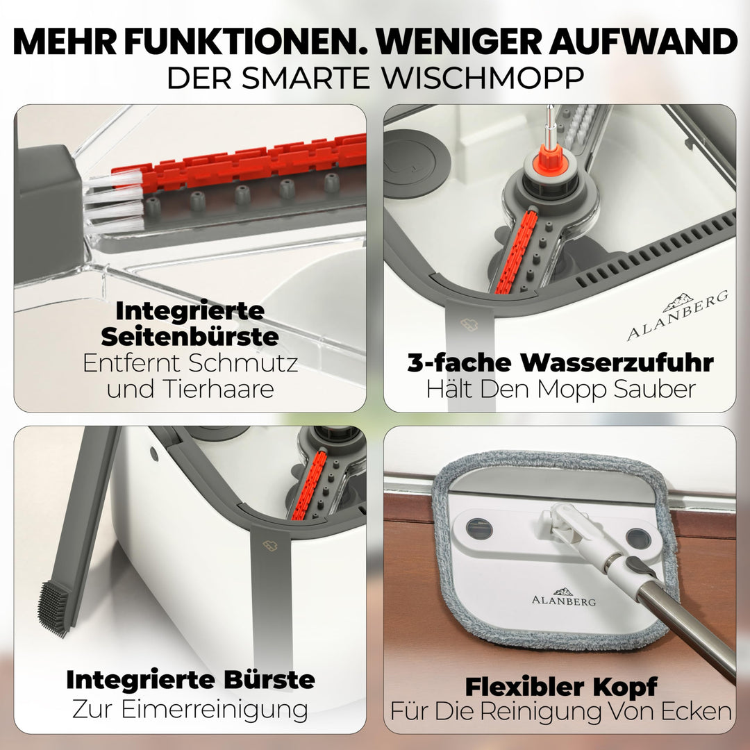 Wischmopp Set mit Eimer 2-Kammer-System Teleskopstiel bis 160 cm - Bild 3