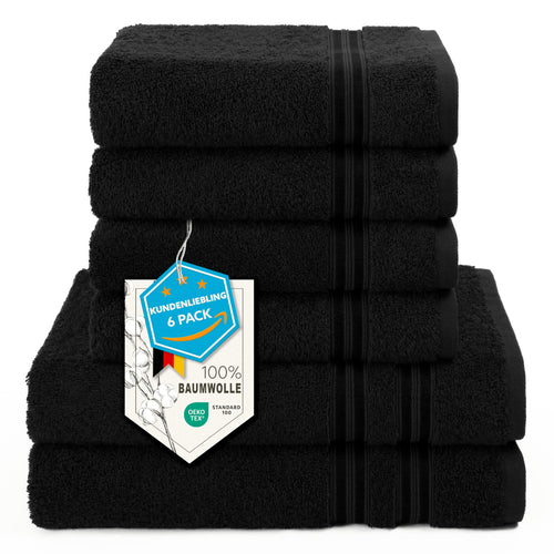 Handtuch Set 6-teilig 100% Baumwolle OEKO-TEX Schwarz Bad & Sauna
