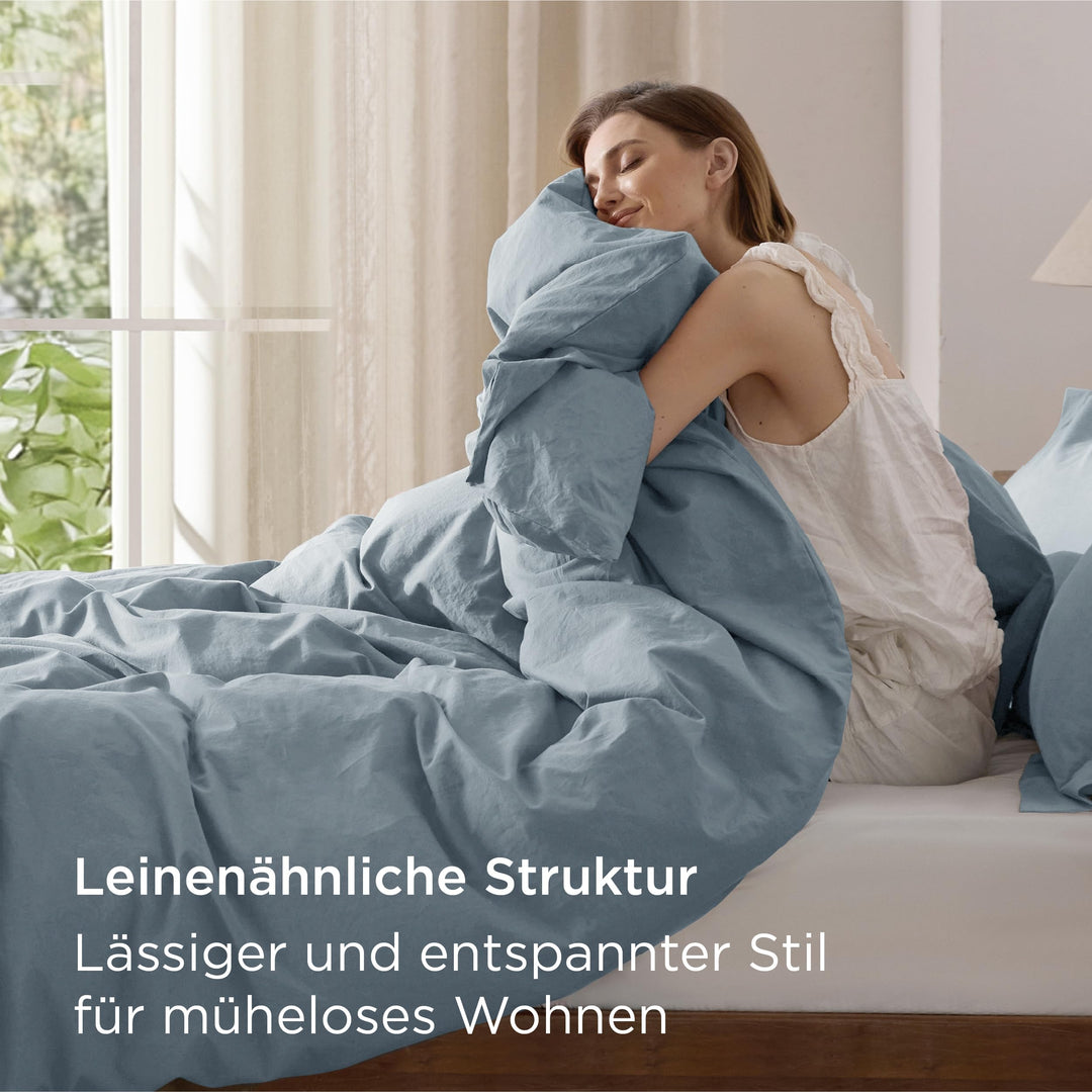 Bettwäsche 135x200 Baumwolle 4-teilig Graublau mit 2 Kissenbezügen - Bild 4