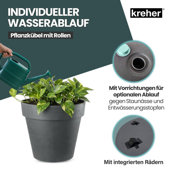 Pflanzkübel rund mit Rollen Anthrazit Ø58cm PE-Kunststoff Outdoor - Bild 6