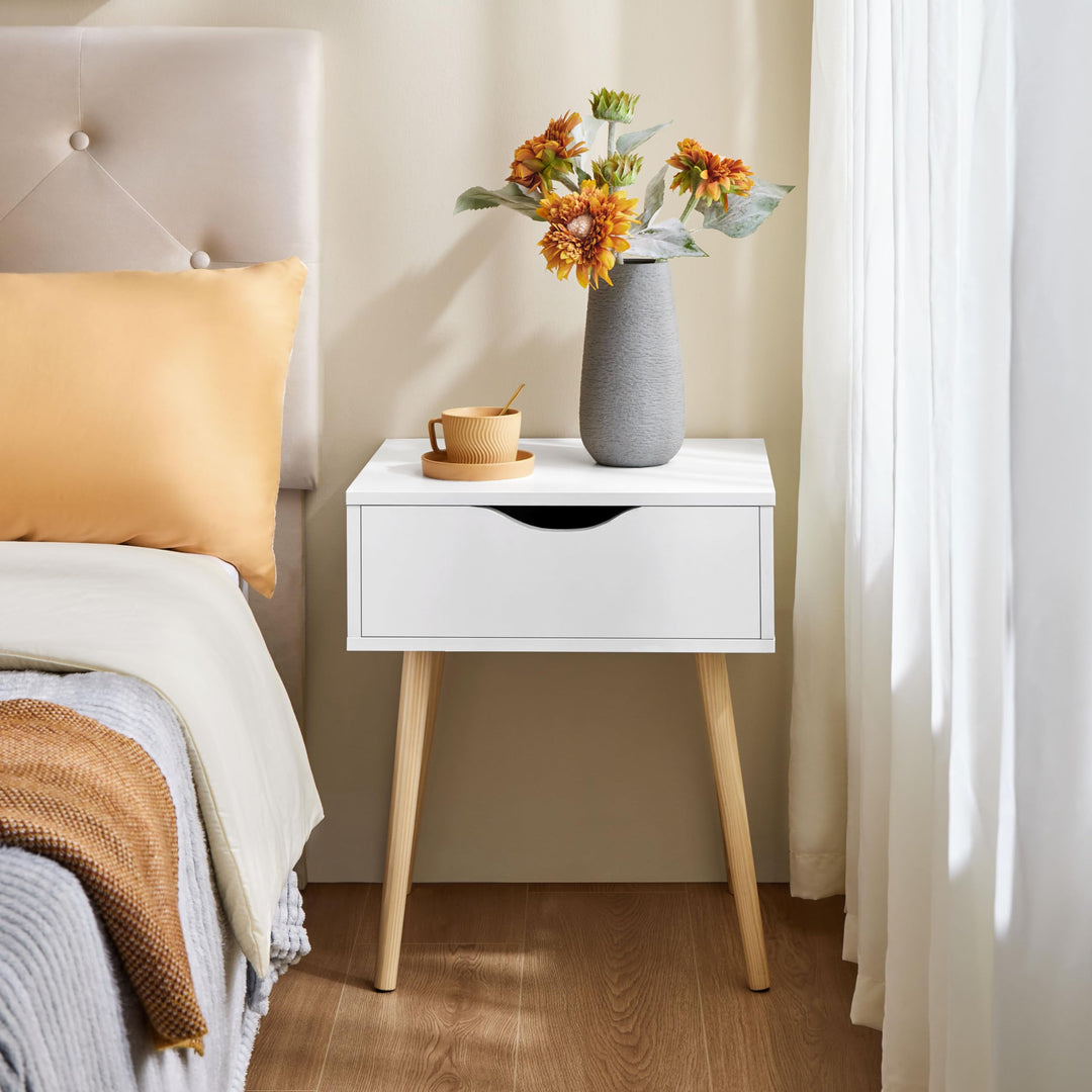 Nachttisch 2er-Set mit Schublade Skandinavisch MDF &amp; Massivholz Weiss - Bild 7