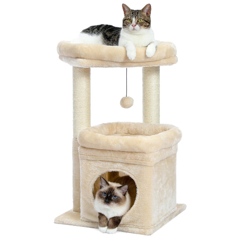 Katzenbaum mehrstöckig mit Sisal-Kratzstämmen, Beige