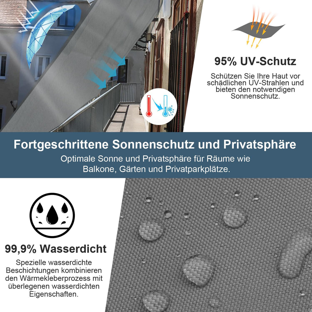 Sonnensegel Wasserdicht Rechteckig 4x5m Anthrazit UV-Schutz 95% - Bild 3