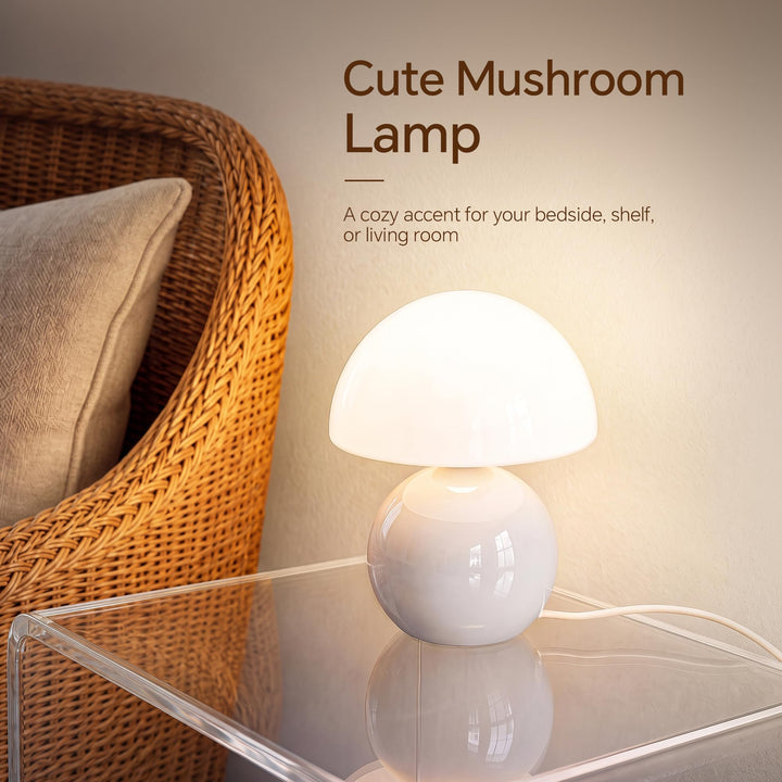 Pilz Tischlampe Keramikbasis Glas stufenlos dimmbar Dekolampe - Bild 2