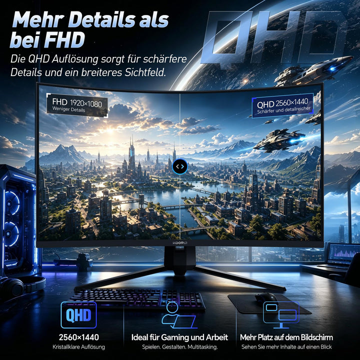 Curved Gaming Monitor 32 Zoll QHD 170Hz 1ms VA-Panel 1500R - Bild 3