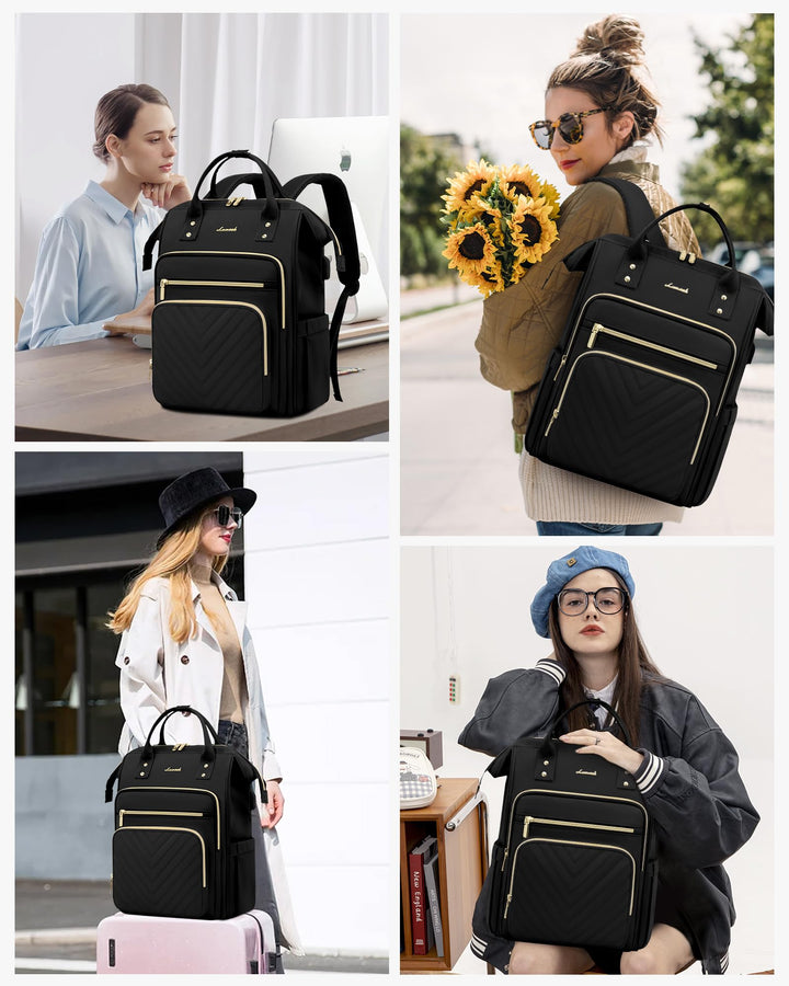 Damenrucksack 15,6 Zoll Laptop wasserdicht mit USB-Anschluss schwarz - Bild 6