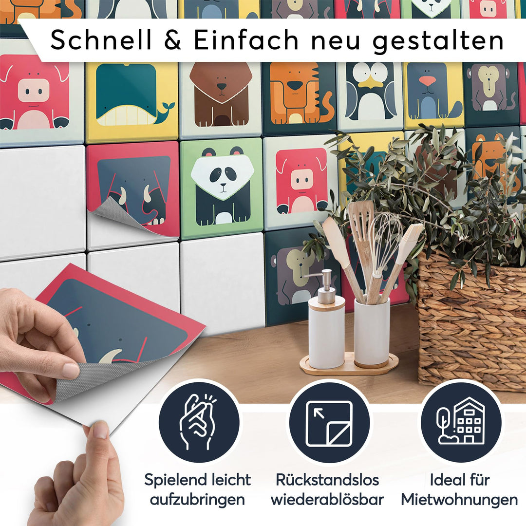 Fliesen-Aufkleber Zoo Maniac Vinyl 10x10 cm 72 Stück Kindermotiv - Bild 2