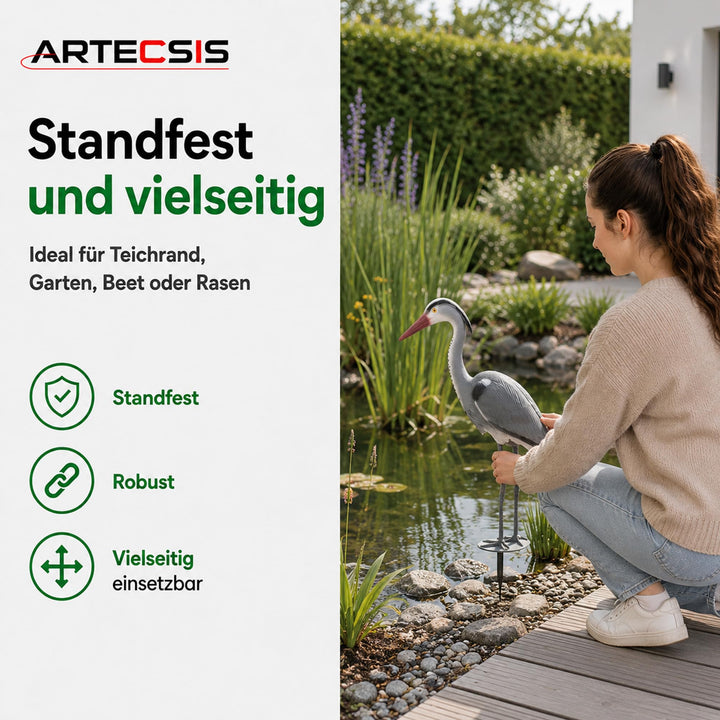 Fischreiher Attrappe 70 cm Kunststoff mit Erdspieß 2er-Set Teichschutz - Bild 4