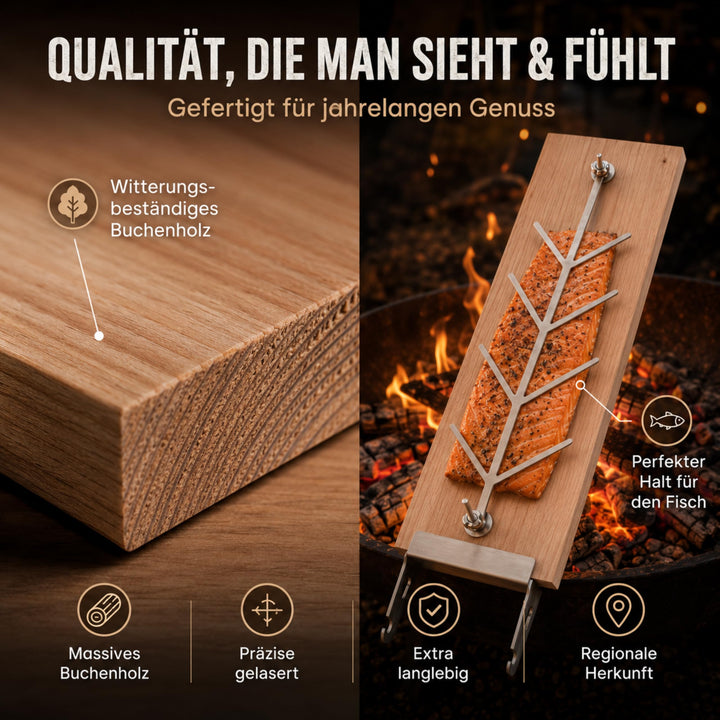 Flammlachsbrett 2er Set Buche mit Edelstahlhalterung für Grill - Bild 6