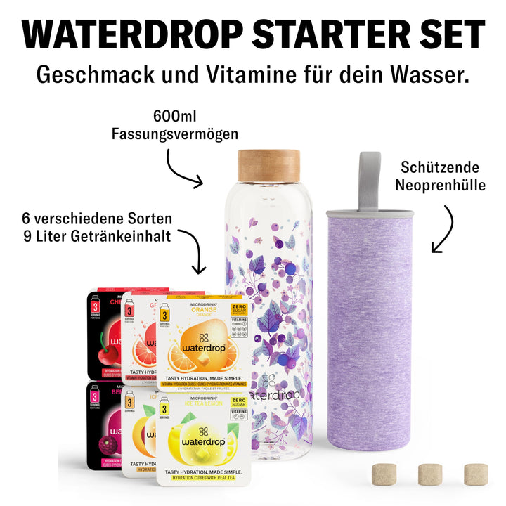 Trinkflasche Glas 600ml mit 18 Microdrinks zuckerfrei Starter-Set - Bild 4
