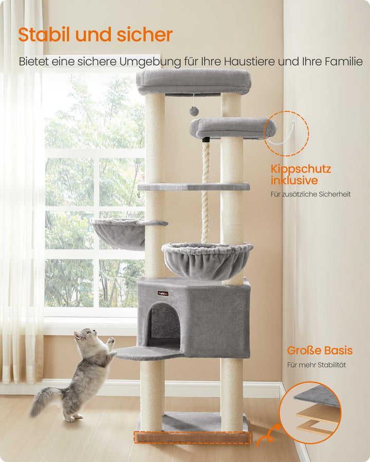Kratzbaum XXL Sisal 186 cm hoch 5 Ebenen für mehrere Katzen - Bild 6