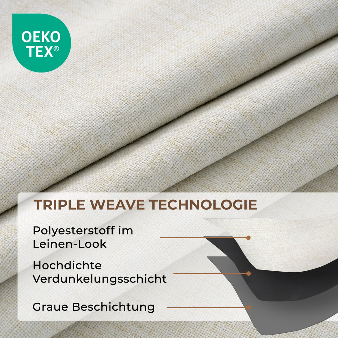 Verdunklungsvorhänge 100% Blickdicht Hellbeige 2er-Set 245x140 cm - Bild 5