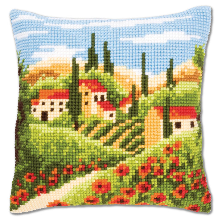 Kreuzstich-Stickpackung Kissen Toskana-Motiv 40x40cm für Anfänger