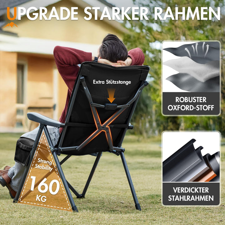 Campingstuhl klappbar 3-fach verstellbar bis 160 kg Stahl Oxford - Bild 5