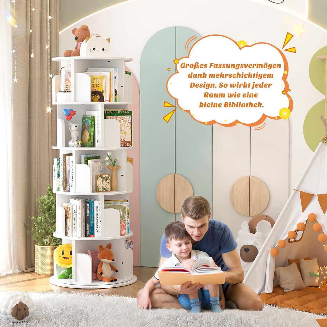 Drehbares Bücherregal 5 Ebenen 360° MDF 24 Fächer Weiss - Bild 5