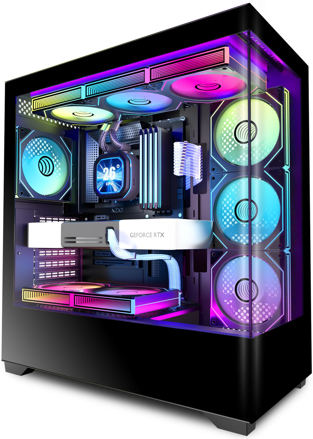ATX Mid-Tower PC-Gehäuse 270° Panorama-Glas 7x ARGB Lüfter