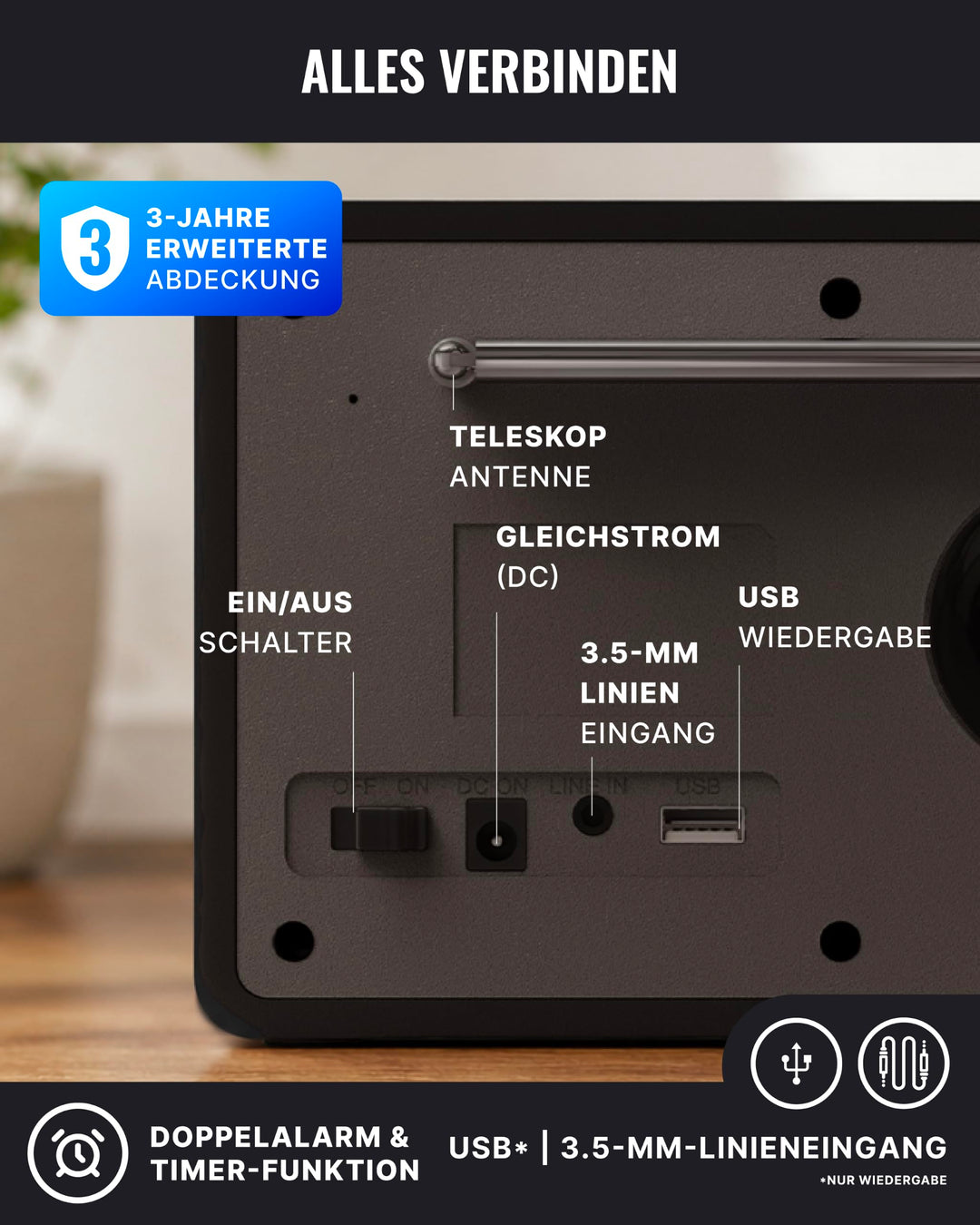 Internetradio DAB+ Bluetooth Spotify Connect USB schwarz kompakt - Bild 6