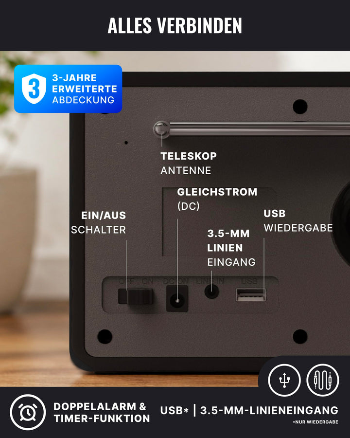 Internetradio DAB+ Bluetooth Spotify Connect USB schwarz kompakt - Bild 6