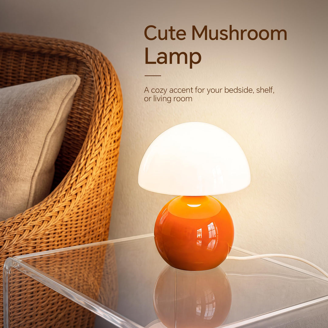 Pilz Tischlampe Glas dimmbar Keramiksockel Dekolampe orange - Bild 2