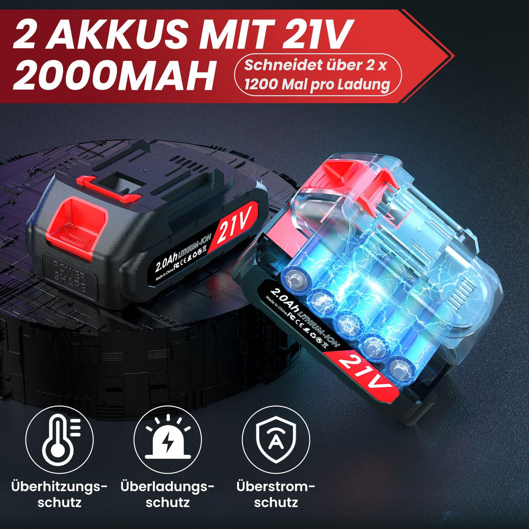 Akku-Astschere Bürstenlos 50mm Schnittbreite mit LCD-Anzeige 2x2000mAh - Bild 5