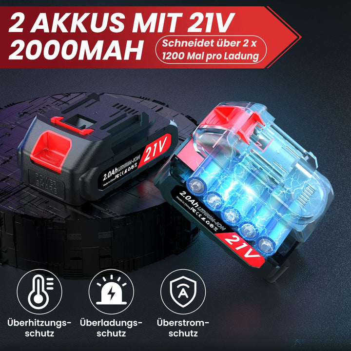 Akku-Astschere Bürstenlos 50mm Schnittbreite mit LCD-Anzeige 2x2000mAh - Bild 5