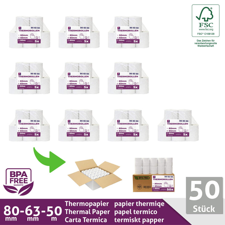 Thermorollen 80mm x 50m BPA-frei für Bondrucker, 50 Rollen - Bild 4