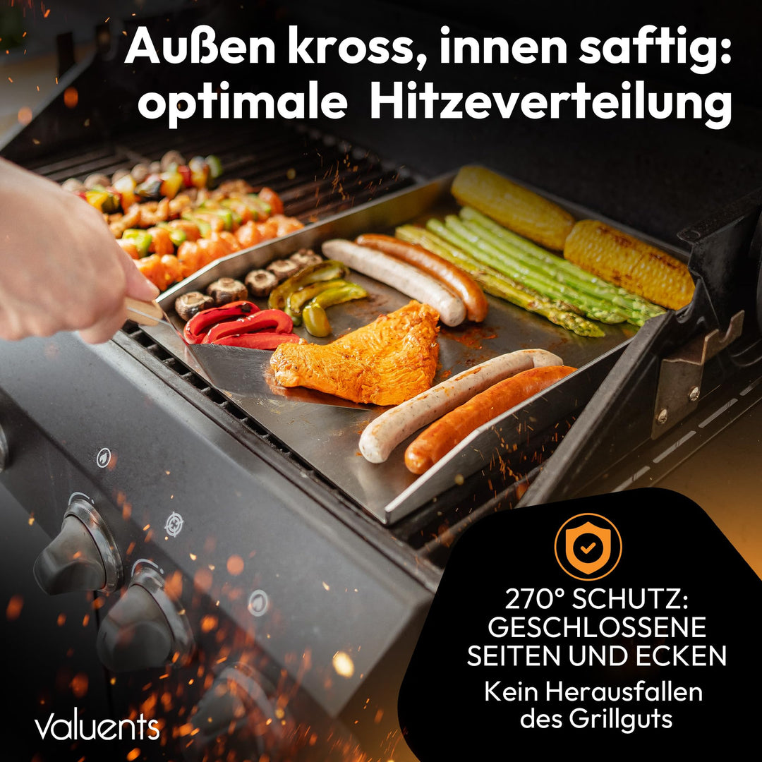 Grillplatte Edelstahl 25x35 cm für Gas- und Kohlegrill mit Zubehör - Bild 3