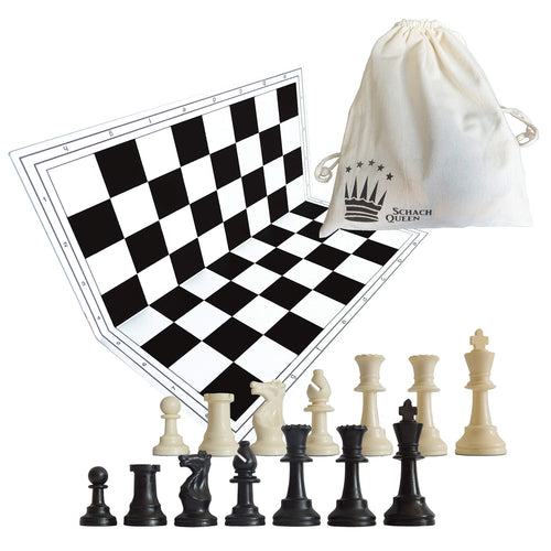 Schachspiel Kunststoff mit Brett 97mm König 57mm Felder schwarz/weiss