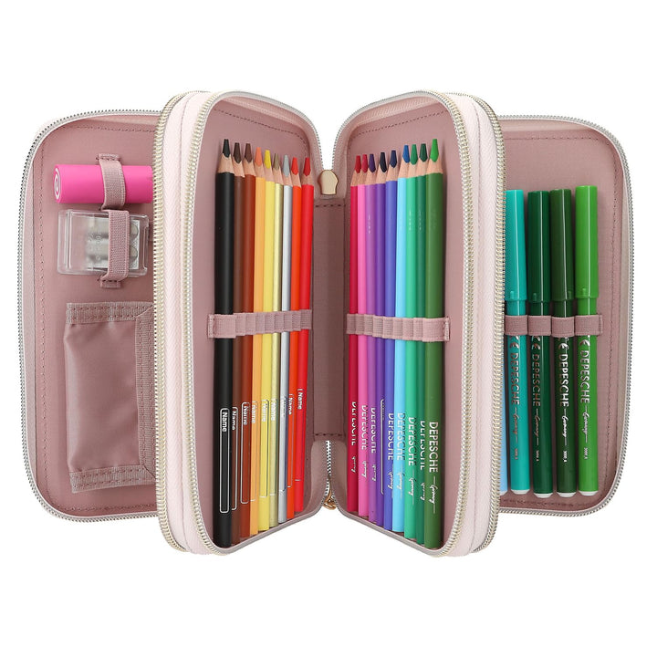 Gefüllte Federtasche 3-Fach Rosa mit Bunt- und Filzstiften für Mädchen - Bild 7