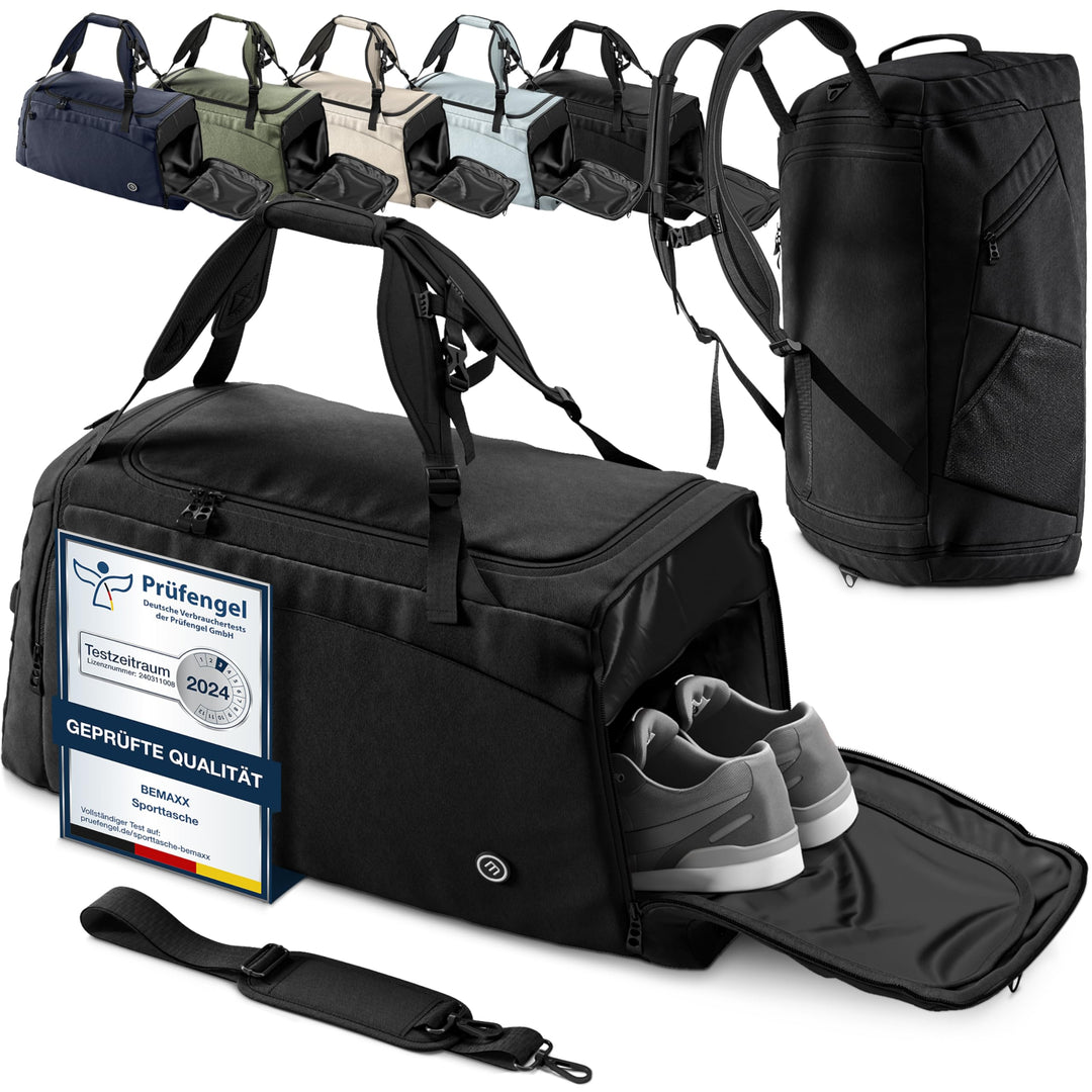 Sporttasche 60L mit Schuhfach &amp; Nassfach, Rucksackfunktion